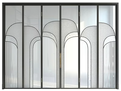 Modern Glass Door With Black Frame And Intricate Geometric Patterns Design 3d model