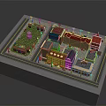 Cartoon Town Scene With Colorful Buildings Green Lawn Benches And Street