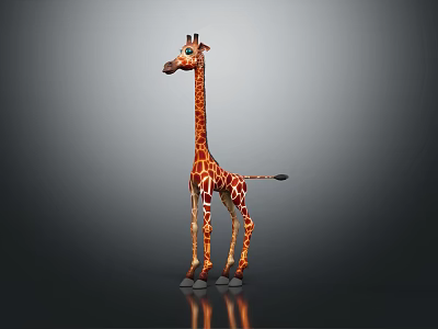 3D Giraffe Character With Brown Spots Long Neck Standing On Gray Background 3d model