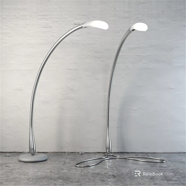 Contemporary Silver Curved Floor Lamp With Sturdy Base And Metallic Finish 3d model 