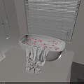 Modern Bathroom Interior Featuring White Bathtub With Flower Petals And Towel