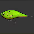 Green Mesh Texture Fishing Lure With Yellow Accents And Fish Hooks