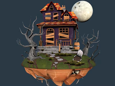 Modern Cartoon Building Cartoon Floating Island Cartoon House 3d model