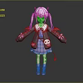 Game Movie Character With Pink Twin Tails Red Horns Demon Wings And Plaid Skirt