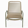 Stylish Rattan Leisure Chair With Green Metal Frame And Round Side Table