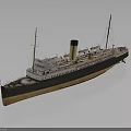 Vintage Steamship Model with Black Brown Hull Mast and Chimney Deck Details