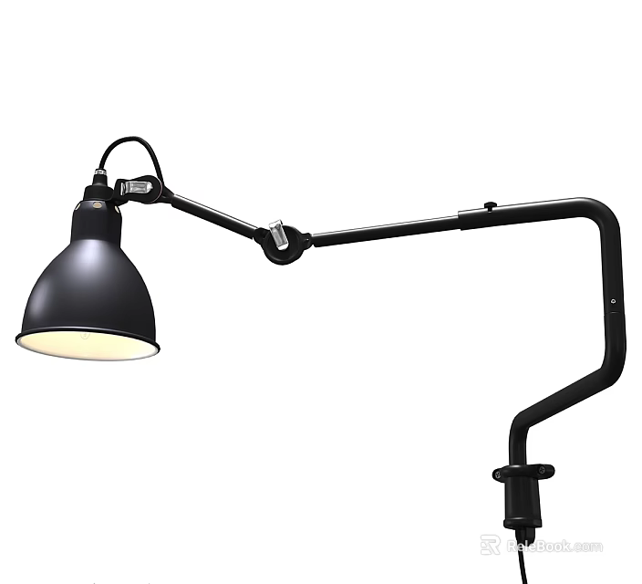 Modern Black Wall Lamp With Adjustable Arm And Round Warm Light Shade 3d model