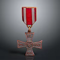 Cross Sculpture Medal Carving with Red White Ribbon and Inscribed NA POUTI HRAFA 1921
