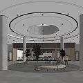 School Lobby Interior With Circular Ceiling Skylight White Pillars And Green Plants 3d model