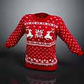Festive Red Christmas Sweater With White Reindeer Snowflake Knitted Patterns 3d model