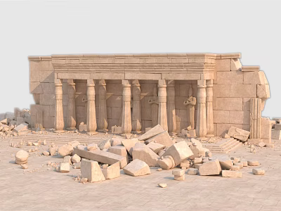 Ancient Egyptian Temple Ruins With Tall Columns Broken Walls And Scattered Stones 3d model