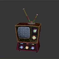 Classic Vintage Television With Antennas Knobs Blue Screen And Wooden Case
