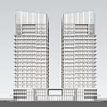 Modern Twin High Rise Office Building Exterior Design With Glass Curtain Walls And Balconies