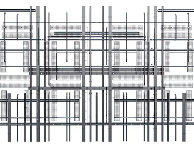 Industrial Piping System Structure With Parallel Metal Pipes And Support Frames 3d model