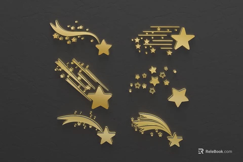 Decorative Golden Star and Shooting Star Wall Decor for Modern Home Interiors 3d model 