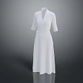 White V neck Mid Length Sleeves Long Dress With Waist Belt And Simple Design