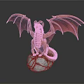 Detailed Mythical Red Dragon Statue With Extended Wings On Cracked Stone