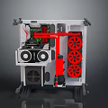 Open Frame Gaming PC Case With Red Cooling Fans And Liquid Cooling System 3d model
