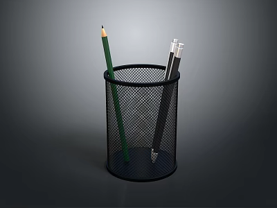 Black Mesh Pen Holder Organizing Green Pencil And Metal Pens For Office Stationery 3d model
