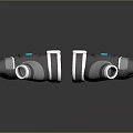 Gray And White Industrial Pipe Fittings With Blue Q Logo Design Features