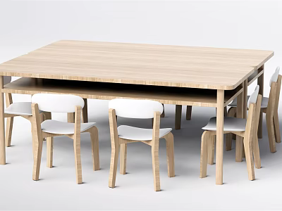 Wooden Children's Table with Light Colored Chairs for Study Play Simple Design 3d model