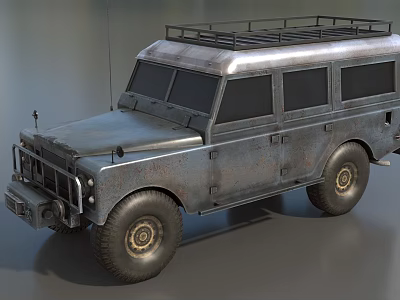 Vintage Off Road Vehicle With Rustic Exterior And Roof Rack Design 3d model