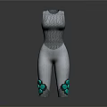 Stylish Sleeveless Gray Jumpsuit With Green Flower Decorations On Leg Cuffs