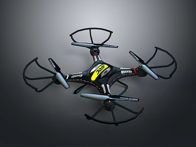 Black and Yellow Drone with Four Rotors Protective Guards and Sturdy Frame 3d model