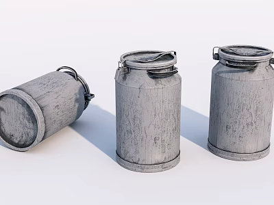 Vintage Industrial Equipment Three Old Style Metal Barrels With Wood Grain Texture One Lying On Ground 3d model