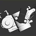 White And Black Mechanical Component 3D Model With Circular Yellow Parts And Connected Joints