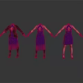 Three Women Wearing Purple Dresses With Different Designs And Purple Gloves On White Background