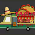 Vibrant Taco Truck With Sombrero Tacos Sign Guitar Awning And Food