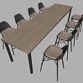 Modern Conference Table With Wooden Tabletop Black Legs And Six Light Gray Cushioned Chairs