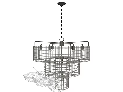 Industrial Style Multi Layer Metal Frame Chandelier With Grid Design And Chain Hanging 3d model
