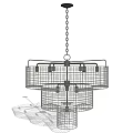 Industrial Style Multi Layer Metal Frame Chandelier With Grid Design And Chain Hanging