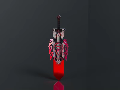 Decorative Sword with Red Blade Silver Hilt and 3D Model Design on Dark Background 3d model