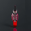 Decorative Sword with Red Blade Silver Hilt and 3D Model Design on Dark Background