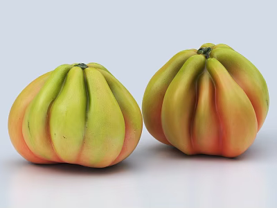 Two Fresh Organic Fruits With Green And Orange Wrinkled Striped Skin 3d model