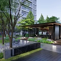 Modern Outdoor Pergola Design With Wooden Deck Black Stools And Ambient Lighting