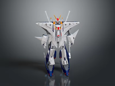 Game Movie Character White Blue Yellow Mech Warrior Robot With Wings And Armor 3d model