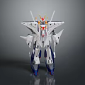 Game Movie Character White Blue Yellow Mech Warrior Robot With Wings And Armor