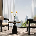Cozy Lounge Area With Two Armchairs Round Table Vase Yellow Flowers Large Windows City View