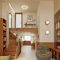 Modern Fresh Green Loft Living Dining Room With Cozy Wooden Furniture And Exquisite Wall Decorations