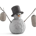 Festive Snowman Decoration With Black Hat Stick Arms And Hanging Lanterns
