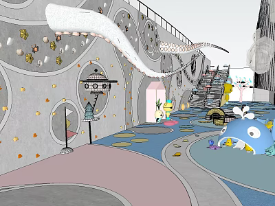 Colorful Children's Play Area With Climbing Walls Slides And Cartoon Play Structures 3d model