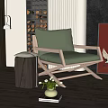 Modern Light Green Lounge Chair With Wooden Frame And Matching Stool Near Potted Plant
