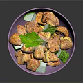 Fried Chicken Pieces with Fresh Cucumber Broccoli and Cilantro in Purple Bowl
