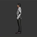 Man Standing In Gray Background With Patterned Jacket Red Tie Brown Pants And Red Shoes 3d model