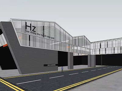 Modern Huizhou South Railway Station Building With Glass Facade Road And Pedestrian 3d model