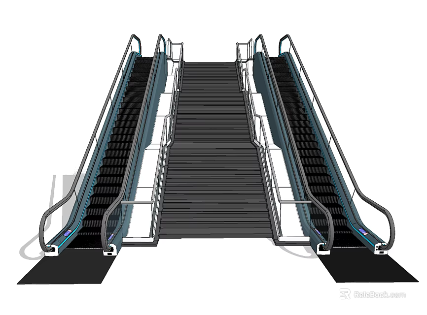 Modern Escalator Interior Design With Dual Escalators Staircase And Metal Handrails 3d model 